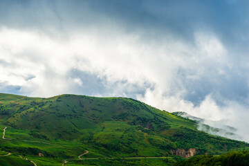 Picturesque mountains in the beautiful clouds of the North Caucasus. Russia