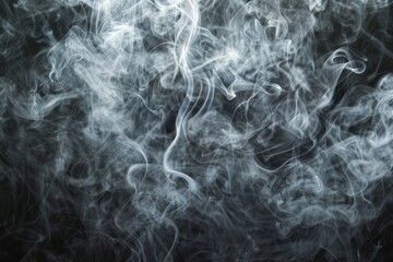 Abstract Blue Swirling Smoke Patterns Against Black Background - Air Currents and Movement