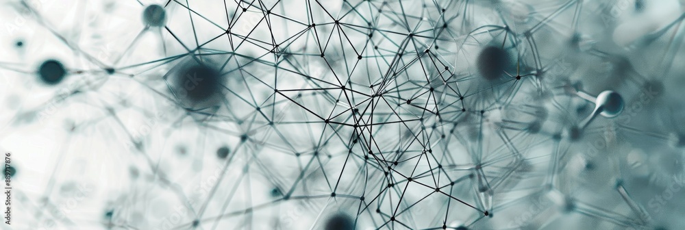 Poster an abstract image of a complex web of connected dots and lines, forming an intricate technological n