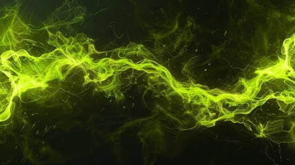 Abstract green smoke wisps flow across a black background. The smoke has a delicate, almost ethereal quality.