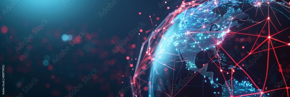 Poster a holographic globe with interconnected lines and dots symbolizes global connectivity. the blue and 