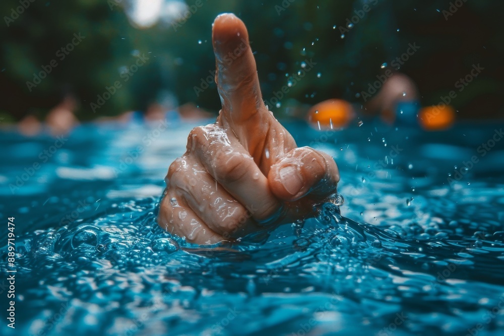 Poster close up of a hand splashing water in a pool capturing the joy and refreshment of a summer day
