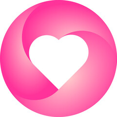 Heart Logo with circle and 3D effect and red to pink color gradient