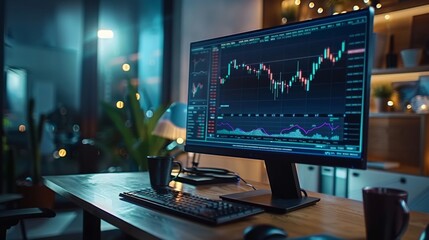 Tallinn, Estonia - August 4th 2023 - Screen with Stock Market Candlestick Chart of the Dow Jones Industrial Average Equity Index. Stock Exchange Software on a Monitor. 30 Prominent US, Generative AI