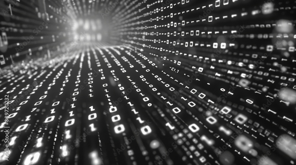 Aufkleber A digital tunnel composed of binary code stretches into the distance, creating an abstract background.