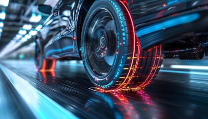 Closeup of a car digital braking system in action, reduce speed, automotive safety