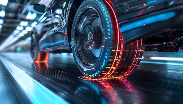 Closeup of a car digital braking system in action, reduce speed, automotive safety