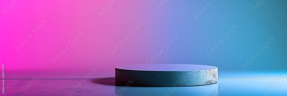 Aufkleber a white circular podium rests on a white surface with a gradient background of pink and blue, creati