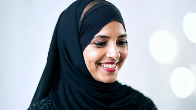 Smiling young Muslim woman in hijab looking at camera