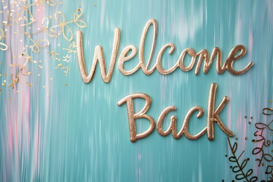 Sparkling Welcome Back Message on Textured Blue Background for Celebratory Greeting
