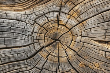 Fototapeta premium Weathered gray wood texture of an ancient tree trunk surface with deep cracks and grooves, possessing a rustic, vintage charm for design and decorative uses.