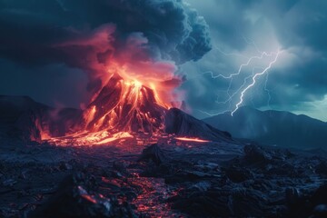 Fototapeta premium Volcano Erupting with Lava