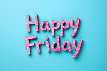 Vibrant Pink "Happy Friday" Text on a Cheerful Blue Background for Celebrations and Greetings