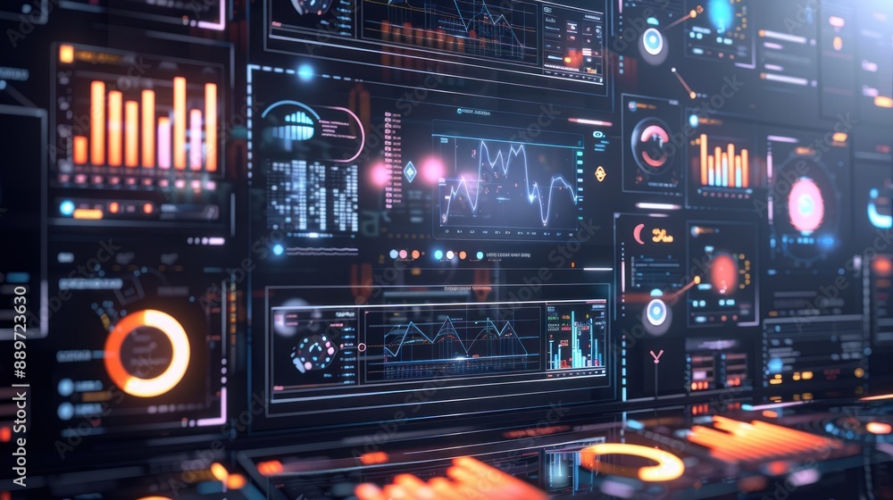 Poster futuristic data visualization with dynamic charts
