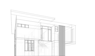 Modern house exterior 3d illustration