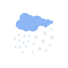 Sleet, rain and snow cute hand drawn doodle minimalist vector illustration, simple symbol to describe weather, environment, climate cartoon object, weather forecast image