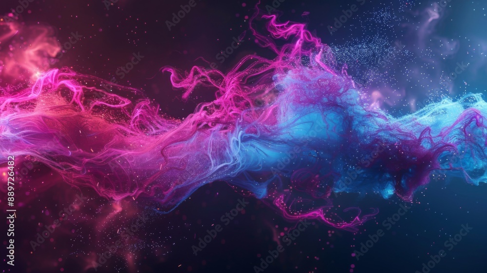 Poster abstract swirls of pink and blue ink spread through water, creating an otherworldly and ethereal sce