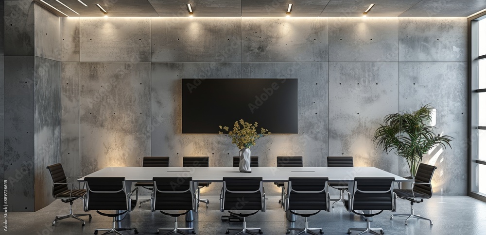 Wall mural Modern Conference Room With Large Window and Concrete Walls