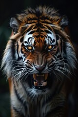 Fototapeta premium Tiger Roaring in the Shadows