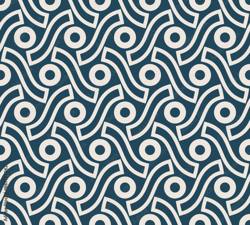Poster Circles and braided lines between them. Two-color repeating pattern.
