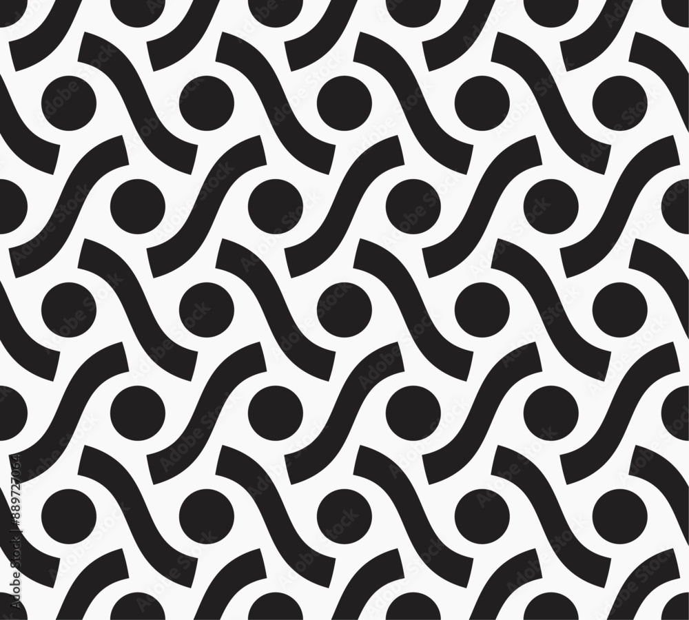 Fototapete Dots and intertwined lines. Vector seamless and abstract stylish pattern.