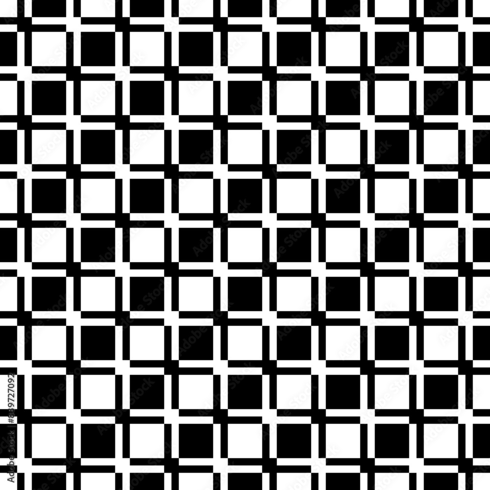Poster Checkerboard pattern with borders between cells. Monochrome and tiled pattern of alternating white and black squares.