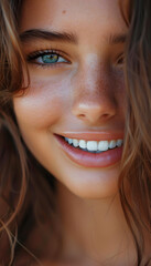 Fototapeta premium Extreme close-up of a smiling young woman where only part of her face is visible 