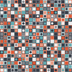 Abstract tile with square and circles inside the cell. Vector pattern of square tiles.