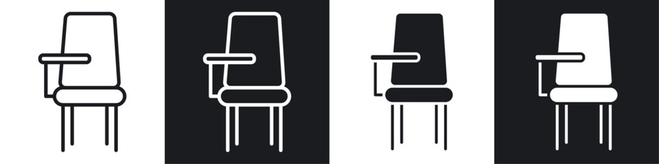 school desk chair black and white icon set