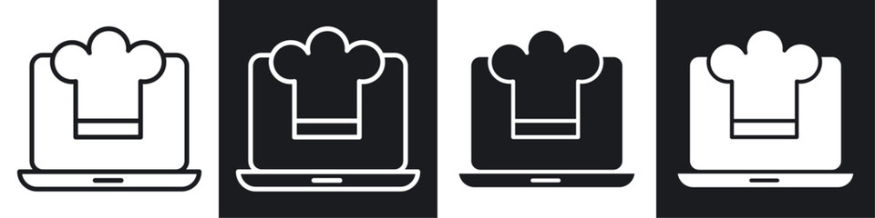 Online cooking show black and white icon set