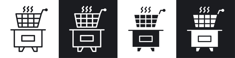 Deep Fryer black and white icon set