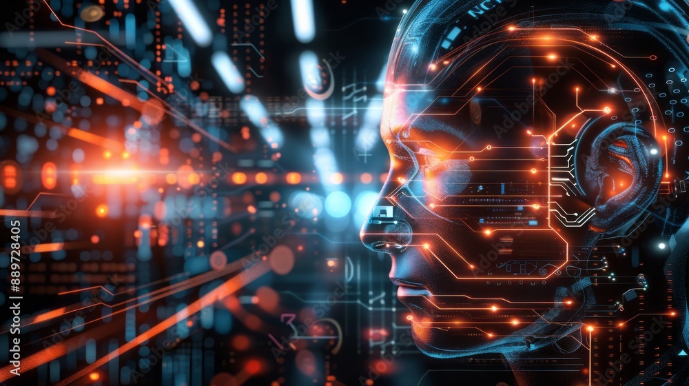 Aufkleber digital human portrait with circuitry and data flow