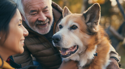 Clients interacting with therapy animals, finding comfort and joy, bottom third copy space