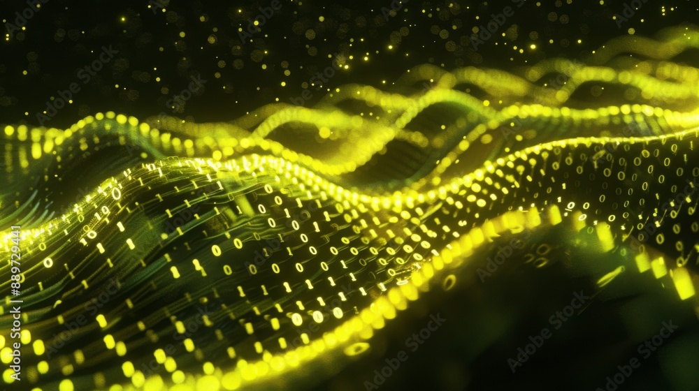 Aufkleber Abstract digital waves form from glowing binary code, creating a dynamic and futuristic background.