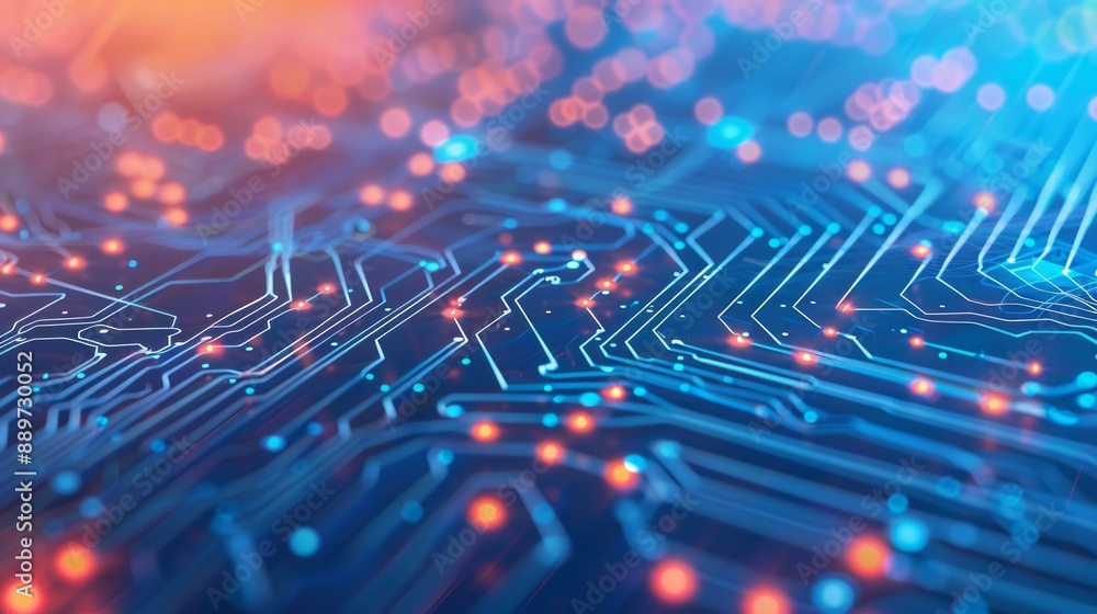 Poster abstract close-up of a circuit board with illuminated lines