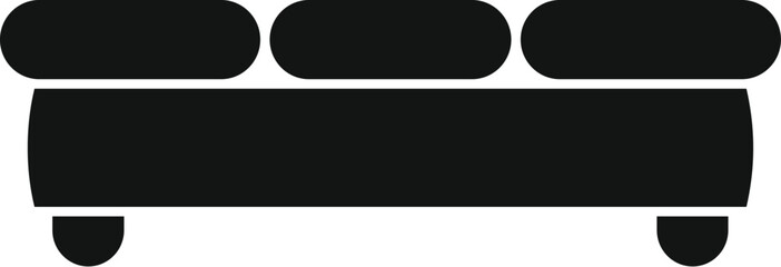 Simple black icon of a sofa with three pillows representing comfort and interior design