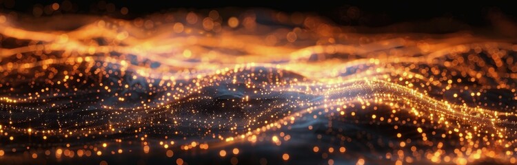 Abstract Digital Wave of Golden Light With Bokeh Effect