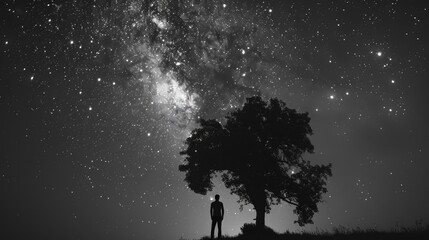 Fototapeta premium Man by Tree at Night