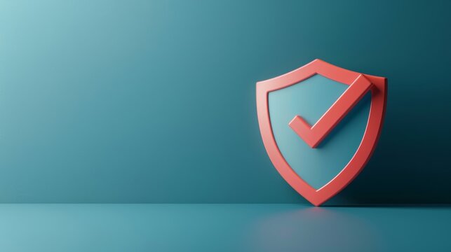 3D icon safety shield with a checkmark, symbolizing security and safety. The minimalist design conveys a sense of protection and reliability. 