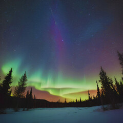 Paisagem com aurora boreal