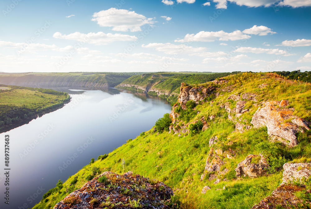 Sticker View from the top of the great Dniester river. Dnister canyon, Ukraine, Europe.