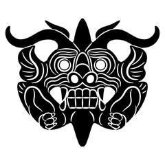 Chinese dragon mask. Ethnic Tang Dynasty design from ancient China. Fantastic mythological animal. Black and white silhouette.