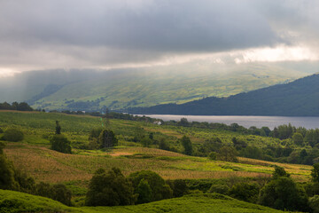 Views of Loch Tay and mountains in Perthshire Scotland