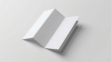 Blank 3D foldable brochure template on a gray backdrop, featuring an A4 flyer size and a tri-fold format. 