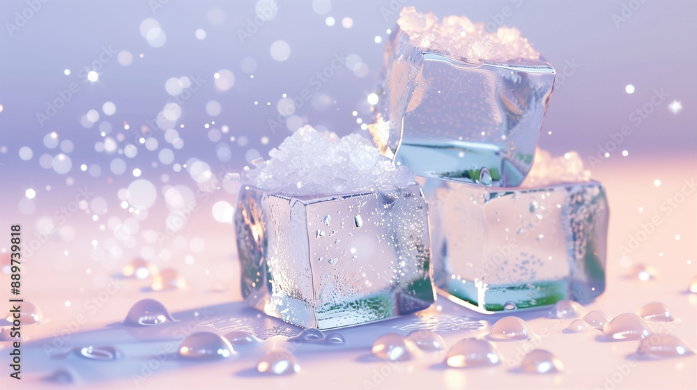 Poster ice cube frost. transparency and pure gleaming ice effect