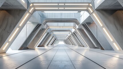 Obraz premium Futuristic architectural scene with empty concrete floor, suitable for showcasing vehicles in a sleek and modern setting. 