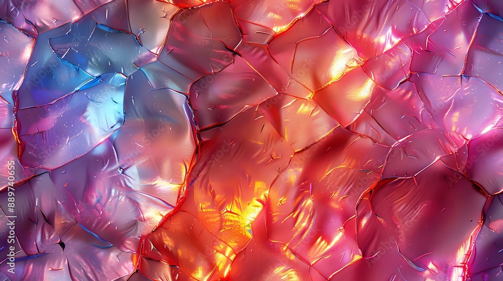 Poster vibrant close-up of multicolored glass shards with a glossy surface, illuminated by dynamic lighting