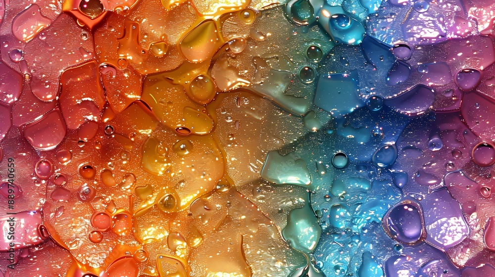 Aufkleber vibrant close-up of colorful glass shards covered with water droplets, creating a dynamic and textur