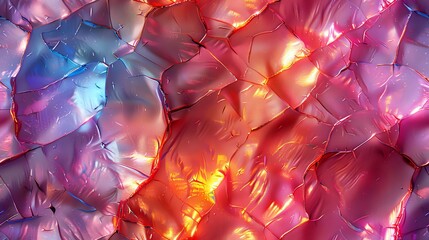 Vibrant close-up of multicolored glass shards with a glossy surface, illuminated by dynamic lighting that creates a mesmerizing and abstract pattern. Ideal for backgrounds, design projects, 