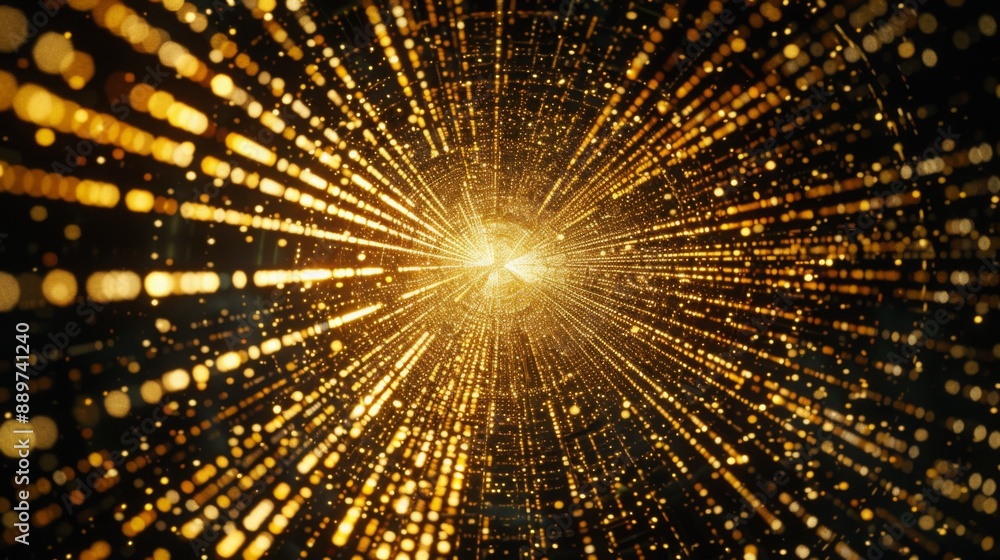 Poster a tunnel of golden light streaks through a dark space.
